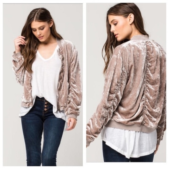 Free People Jackets & Blazers - Free people velvet velour bomber zip up jacket M